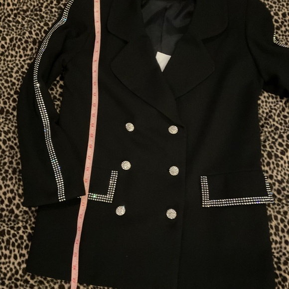David Hayes Vintage Black Wool Crepe Blazer Rhinestones STUNNING - Picture 7 of 8